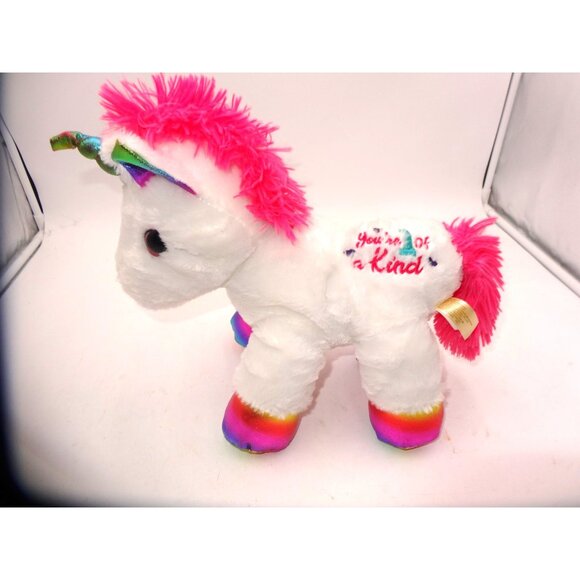 Dan Dee Unicorn Plush 12" White Rainbow "You're 1 Of A Kind" Embroidered Shiny - Picture 1 of 8